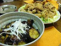 なすの揚げ煮と竜田揚げ